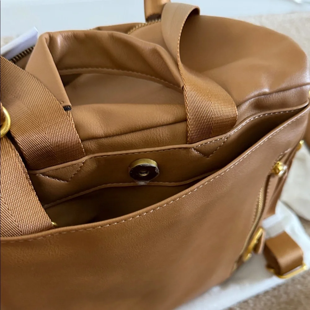 NWT Fawn Design Mini Diaper Backpack-Carmel Tan Vegan Leather + Accessories